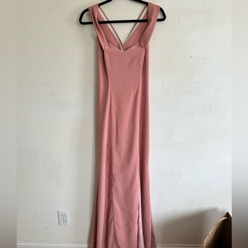 Dessy Collection Off the Shoulder Crossback Gown